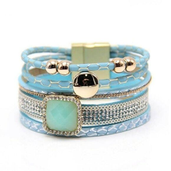 Sky Blue 5-Line Mixed Magnetic Bracelet - Picture 1 of 7